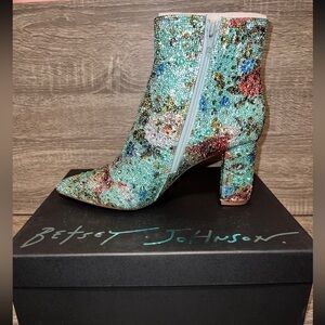 Betsey Johnson Sparkling Floral Heeled Boots - Multicolor